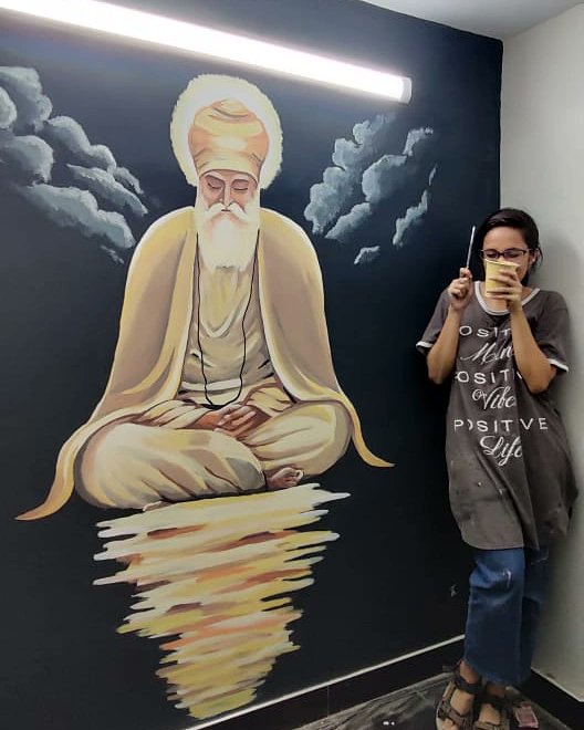 Javeria200's tweet photo. One of my favorites mural 
Commission work
#gurunanakdevji 
#ArtistOnTwitter #Artist #artshare #mural #paint #painting #paintingonthewall https://t.co/oXC298IVAL