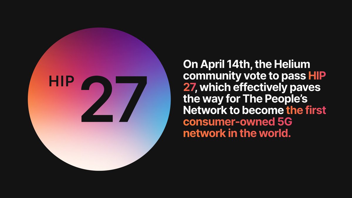 helium's tweet photo. The @Helium Community's vote to pass HIP 27 in April 2021 paves the way for #ThePeoplesNetwork to become the first consumer-owned 5G Network in the world. https://t.co/SypWd7NeLC