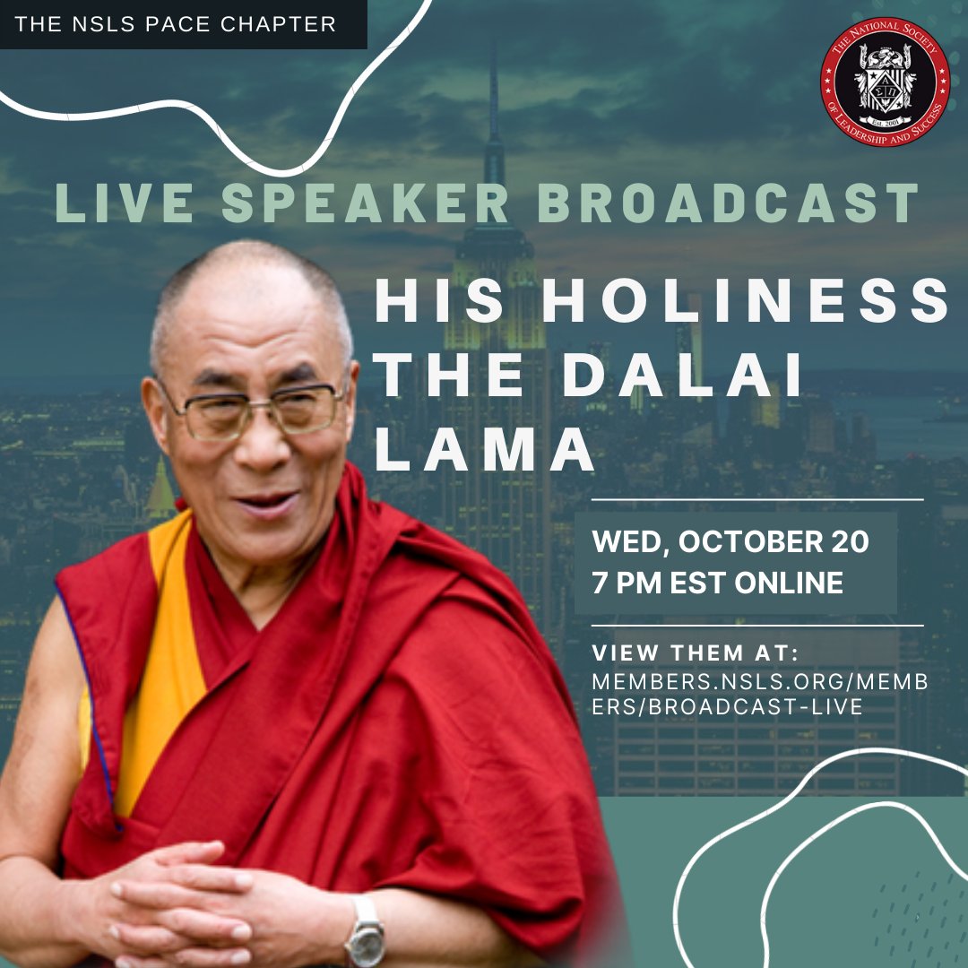 #TheNSLS EXCLUSIVE: Watch @DalaiLama live on Wednesday, October 20 at 7PM. 

Members can log in here: members.nsls.org/members/broadc… #Speakerbroadcast #DalaiLama #CelebritySpeaker