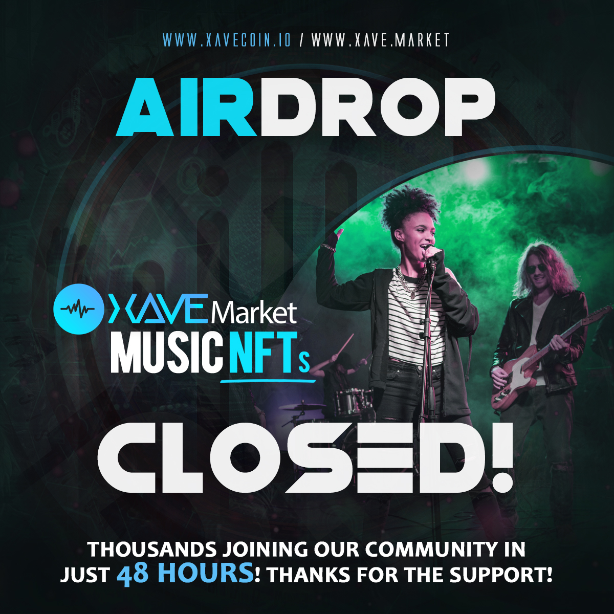 XaveCoin's tweet photo. The #AIRDROP IS CLOSED!

Thousands of participants in 48 hours! This has been amazing!
We are going to analyse all the information in the following week and you can check on Telegram the status of the Airdrop!
Once we have the winners, the list will be published on Telegram! https://t.co/bKK3hqVY2C
