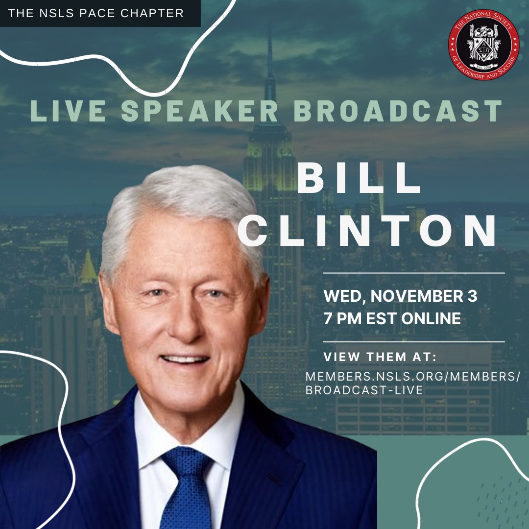 #TheNSLS EXCLUSIVE: Watch ex-president @BillClinton  live on Wednesday, November 3 at 7PM. 

Members can log in here: members.nsls.org/members/broadc… #Speakerbroadcast #Billclinton #CelebritySpeaker