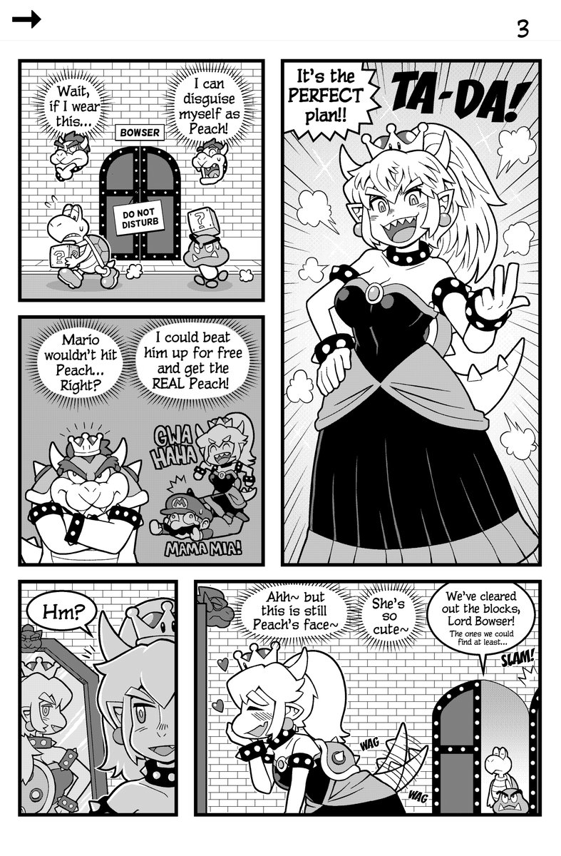 1/4
Finally done! It's Bowsette's 3rd anniversary so I wanted to try something special with a full comic chapter. Enjoy!
Whole thing's in English however, read left to right. I'm going back to textless comics after this 😏 