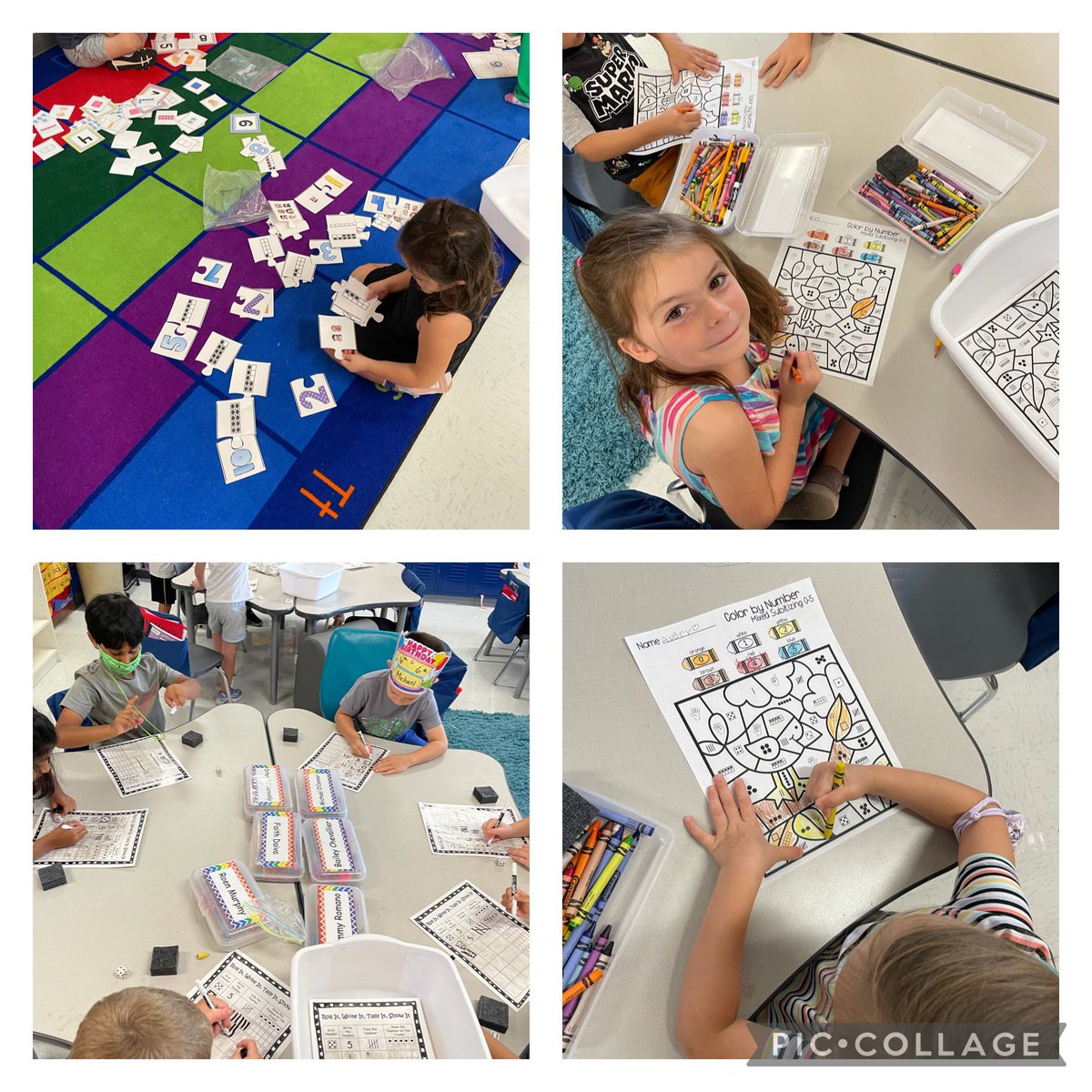 MsFaulkner_K's tweet photo. Why was 6 afraid of 7? Because 7 8 9!#kindergarten working on their #number sense in #math stations! #osestars https://t.co/57dZkduTVA