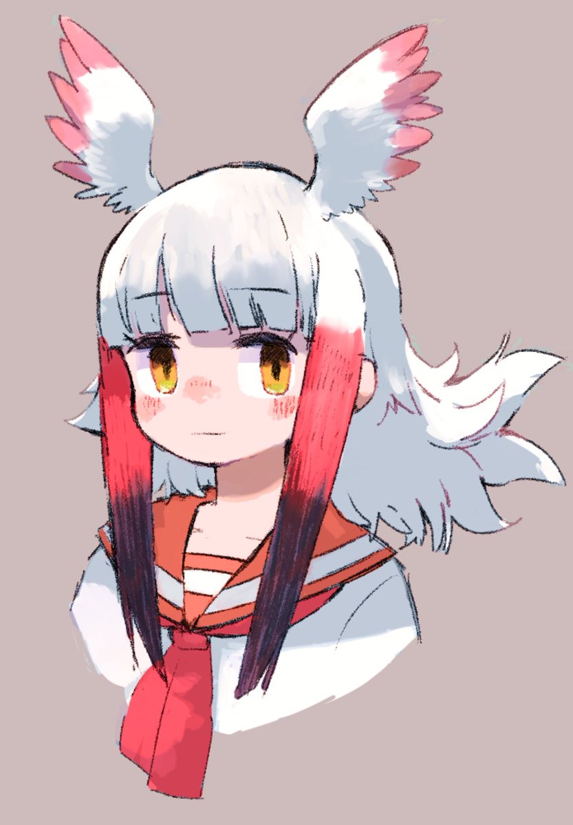 japanese crested ibis (kemono friends) 1girl solo head wings bird wings white hair red hair alternate costume  illustration images
