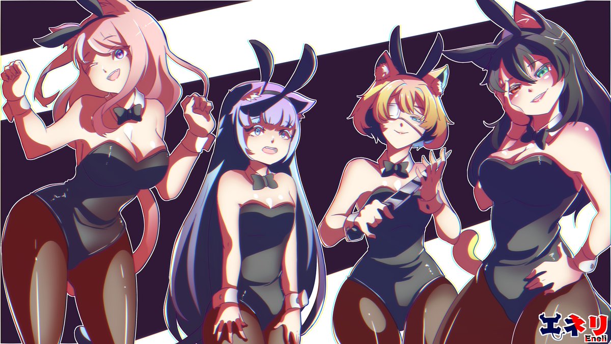 EneliKun's tweet photo. Cats in bunny suit with
@LunarisVtuber @mizui_nami @N43R0 @Minami707chan 
#Minyami #LunarisArtie #nARTmi https://t.co/lzHrdL7q1x