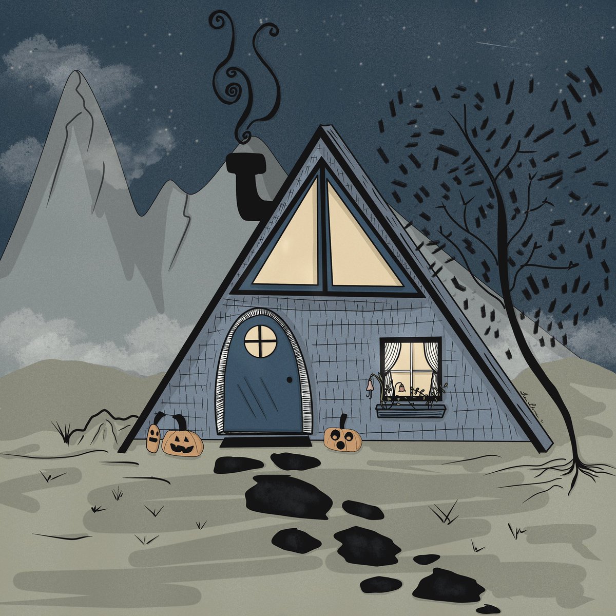 WalkSimply's tweet photo. Cozy, tiny, blue cabin #digitalart #cabinart https://t.co/DG0Wbl9zO5
