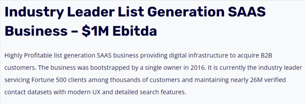 buysellempire's tweet image. [New Listing Alert] - Industry Leader List Generation SAAS Business – $1M Ebitda

More Info: buysellempire.com/listing/091220…