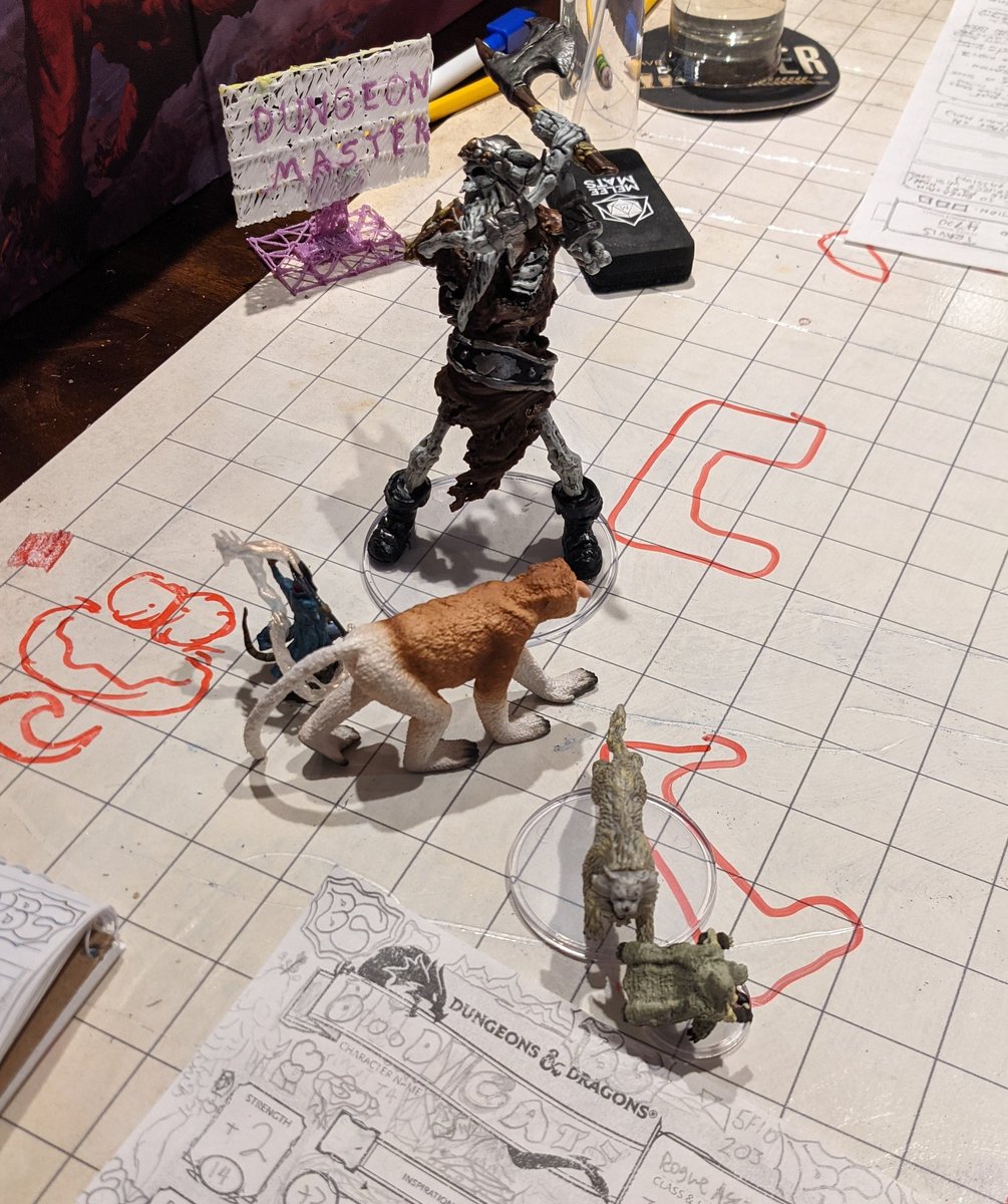 WheelieCyberman's tweet photo. Giant Proboscis Monkeys have their flaws, but lil Squiddy held his own against this Frost Giant Skeleton. #DnD https://t.co/31HOzuj385