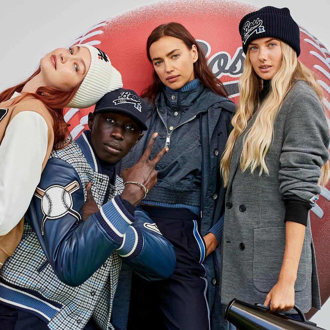 gigihadidsdaily's tweet photo. boss: "Come join the big leagues: shop bold, logo-heavy looks from the latest #BOSSxRussellAthletic collection, as worn by the likes of @irinashayk and @alicasmd at #MFW" https://t.co/miVFgTIblw