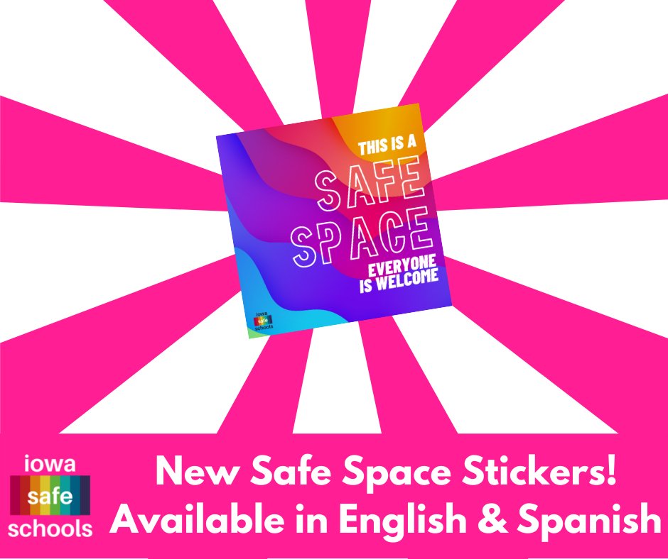 iowasafeschools's tweet photo. BIG NEWS!

We've released new Safe Space stickers - available in both English &amp; Spanish! Grab yours today 👇👇👇

English version available here: https://t.co/u56Jai6ESb
Spanish version available here: https://t.co/2n1aMtQlNo https://t.co/O7tGKEoKLw