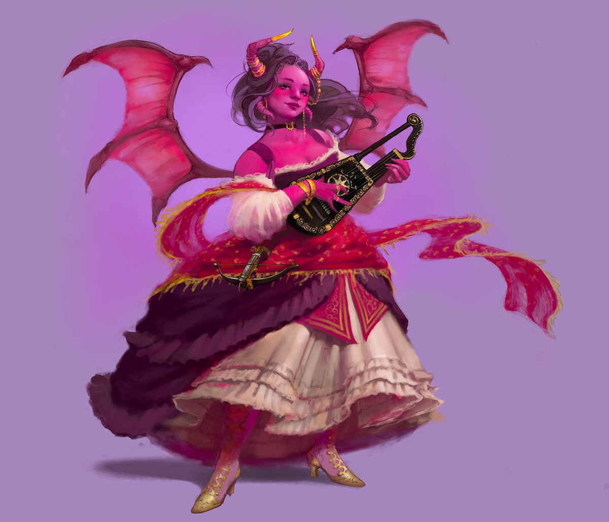 She is actually a succubus who escaped the service of a Duke of Hell and is travelling around the Material Plane, eluding the agents of her former master who want to capture her, and currently looking to lift a curse cast on her and her party by an asshole druid
