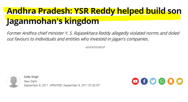 eclector1419857's tweet photo. YSR Reddy's government was engaged in corruption: WikiLeaks
YSR land doles cost Andhra 1,00,000 CR
YSR's jalayagnam cost overrun = 52,116 CR
Scams..
Gets his own land regularized, factionist, what not.?
https://t.co/Y9wmZKOoYY
Worst politician ever.(of AP alone) https://t.co/0mWgwQwgXt