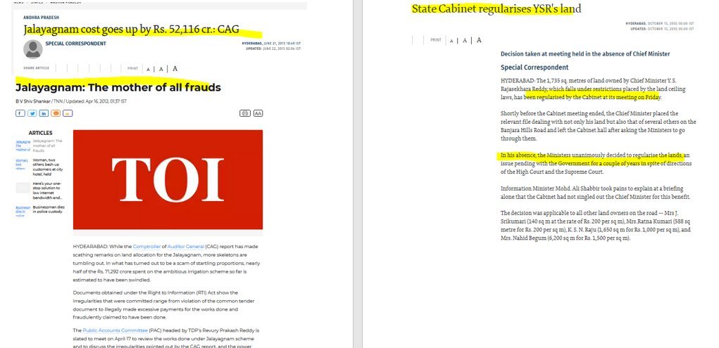 eclector1419857's tweet photo. YSR Reddy's government was engaged in corruption: WikiLeaks
YSR land doles cost Andhra 1,00,000 CR
YSR's jalayagnam cost overrun = 52,116 CR
Scams..
Gets his own land regularized, factionist, what not.?
https://t.co/Y9wmZKOoYY
Worst politician ever.(of AP alone) https://t.co/0mWgwQwgXt