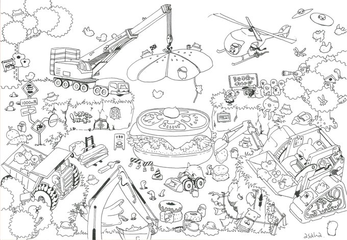 できましたが、重機難しすぎて歪みがすごい…ボールペン一発描きの限界に到達 
