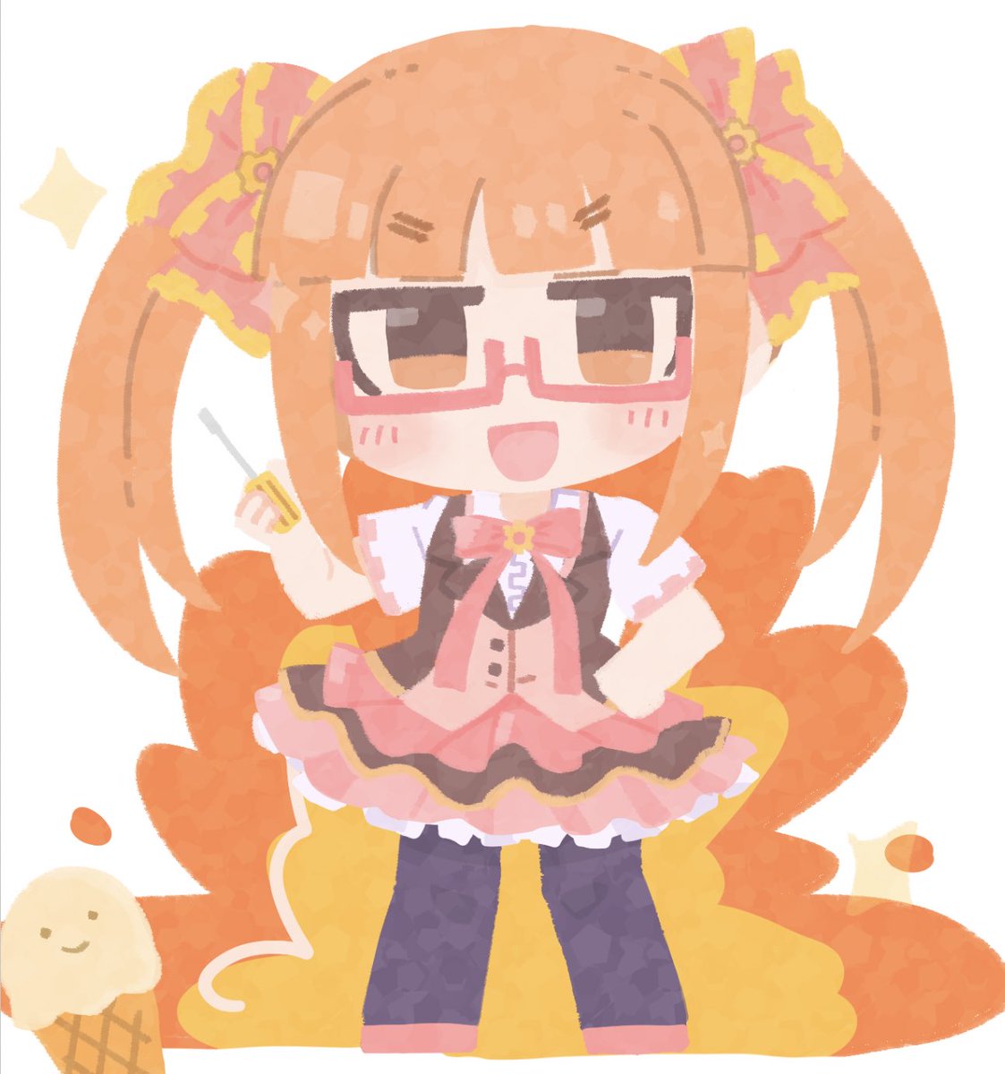 1girl twintails glasses smile open mouth solo food  illustration images