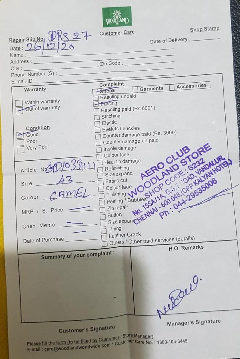 sv_saro's tweet photo. @Woodland I have given my sandals to the service centre very long back.Unfortunately, the shop has been closed permanently.I don't hear anything after that.Just for sake, received a call from branch head and no use.Very much disappointment and never expected this kind of service https://t.co/knrms3PLOn