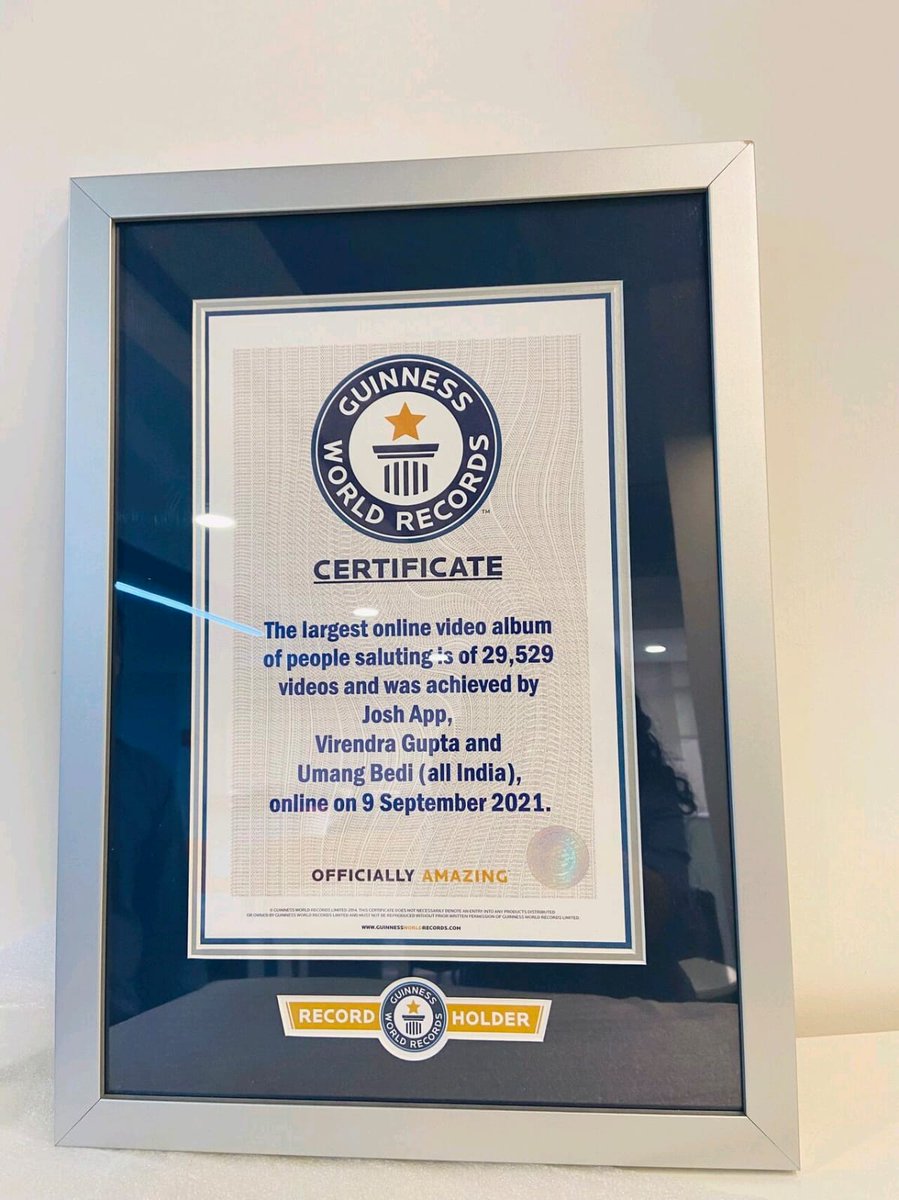 OfficialAnantDP's tweet photo. We would like to Thank you all guys our #josh_app create a history in #Guinnes_world_book record #Salutingtheflag
@OfficialJoshApp https://t.co/7qlyuqfOVR
