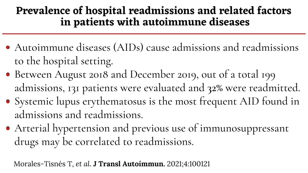 JuanMAnayaC's tweet photo. High rate of hospital readmissions in patients with autoimmune diseases. 🇨🇴#Lupus #arthritis #autoimmunedisease @MinSaludCol @acemi_gremio   
https://t.co/3UIwbDCU96 https://t.co/hTaTUsdupy
