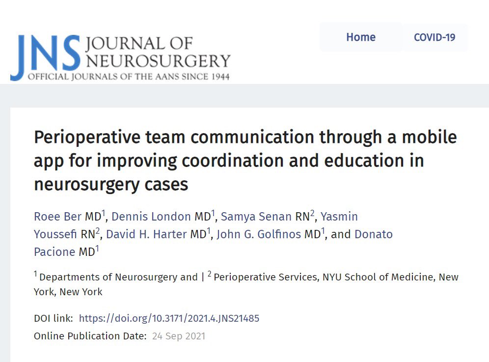 Roee Ber, MD (@roeeber) on Twitter photo Proud of our work published <a href="/JNS/">ĺé¨ăăăż</a> with <a href="/DrDennisLondon/">Dennis London</a>, @DrDavidHarter, Yasmin Youssefi, Samya Senan, John Golfinos and Donato Pacione.
Perioperative team communication works!
<a href="/nyuneurosurgery/">NYUneurosurgery</a> #Neurosurgery #patientsafety #medtwitter
thejns.org/view/journals/⌠Proud of our work published <a href="/JNS/">ĺé¨ăăăż</a> with <a href="/DrDennisLondon/">Dennis London</a>, @DrDavidHarter, Yasmin Youssefi, Samya Senan, John Golfinos and Donato Pacione.
Perioperative team communication works!
<a href="/nyuneurosurgery/">NYUneurosurgery</a> #Neurosurgery #patientsafety #medtwitter
thejns.org/view/journals/âŚ