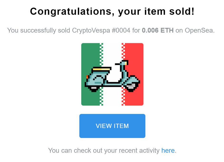 Every day another sale :) Did you get your vespa since the prices are still cheap  #NFT #cryptocurrency #crypto #vespa #opensea #etherum #bitcoin #investing