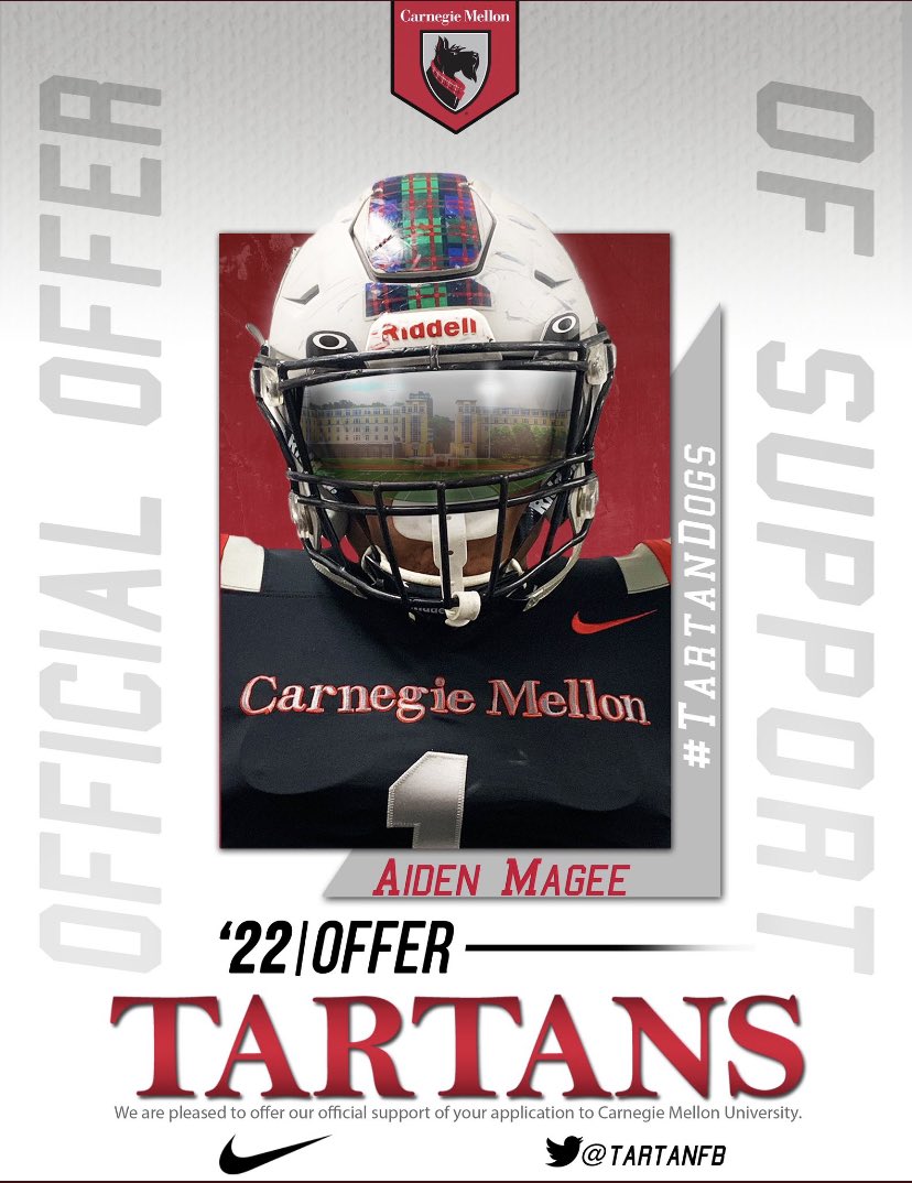 AidenMag1's tweet image. Blessed to have received an offer of support from Carnegie Mellon University! Thank you @CoachGibboney @TartanFB