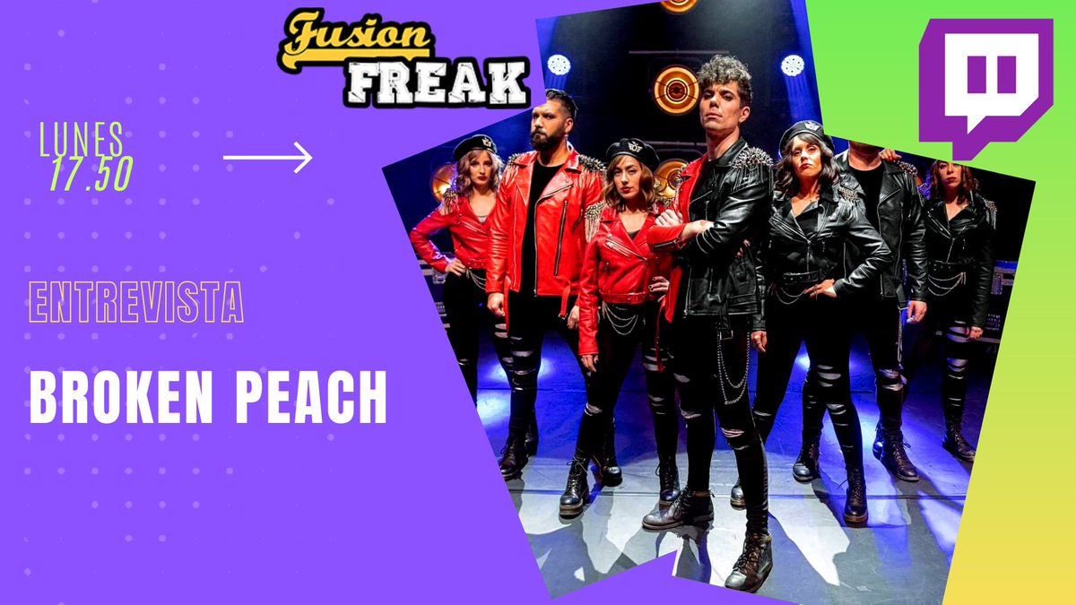 El lunes tenemos una gran entrevista con un grupo de música que adoramos. No os la podéis perder. Los <a href="/broken_peach/">Broken Peach</a> en Fusión Freak Show m.twitch.tv/fusionfreak