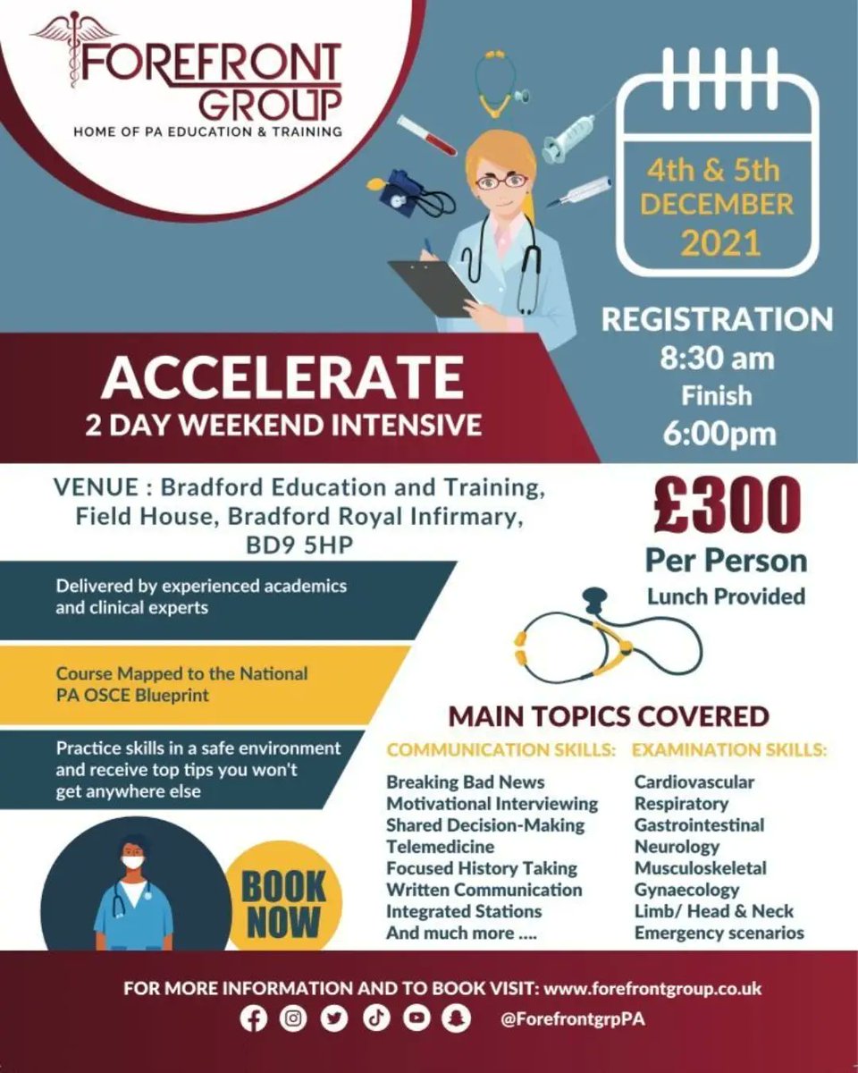 ForefrontgrpPA's tweet image. National PA OSCEs are currently happening. Wishing all those taking part all the best of success! 

For those that will take your OSCEs in January/February 2022, Forefront will be running 2 events to help you prepare.