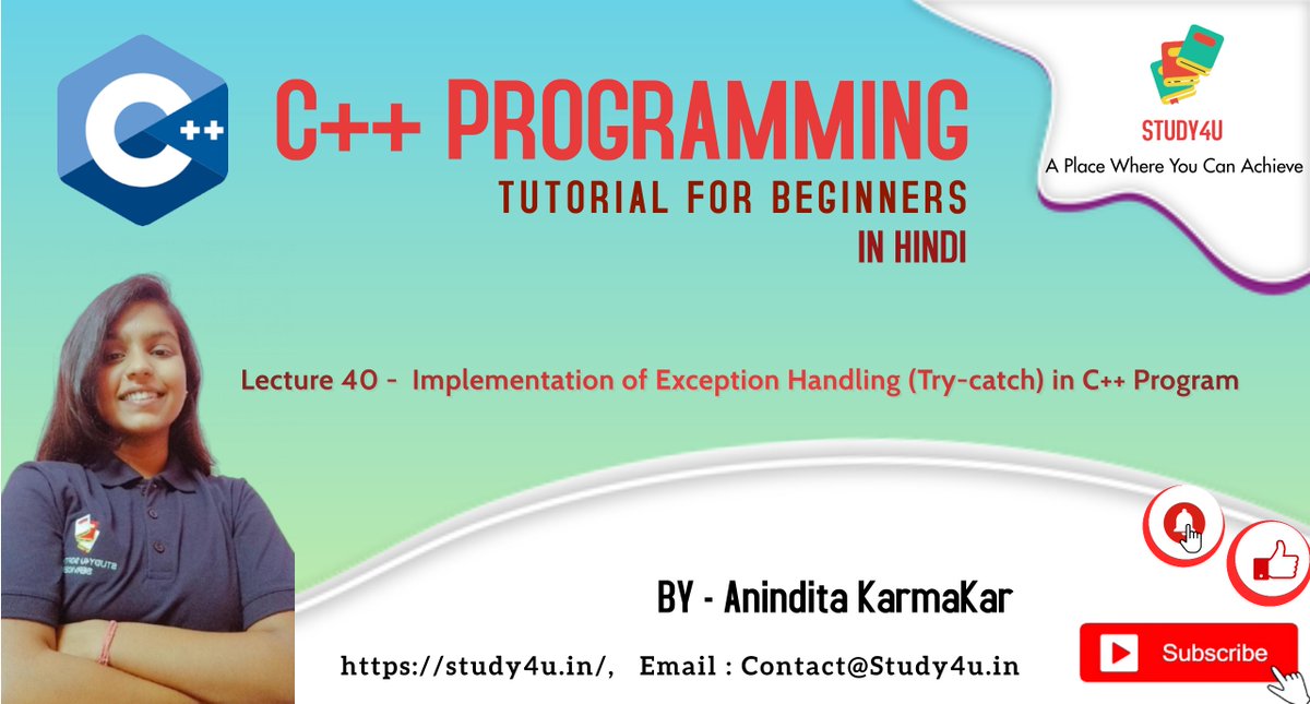 study4_u's tweet image. #learning #codinglife #codingisfun #tutorial #series #lectures @study4_u  #courses #course #elearning #programming #education 

Implementation of Exception Handling (Try-catch) in C++ Program || Hindi || By Anindita Karmakar

youtu.be/aukblKPfSWQ