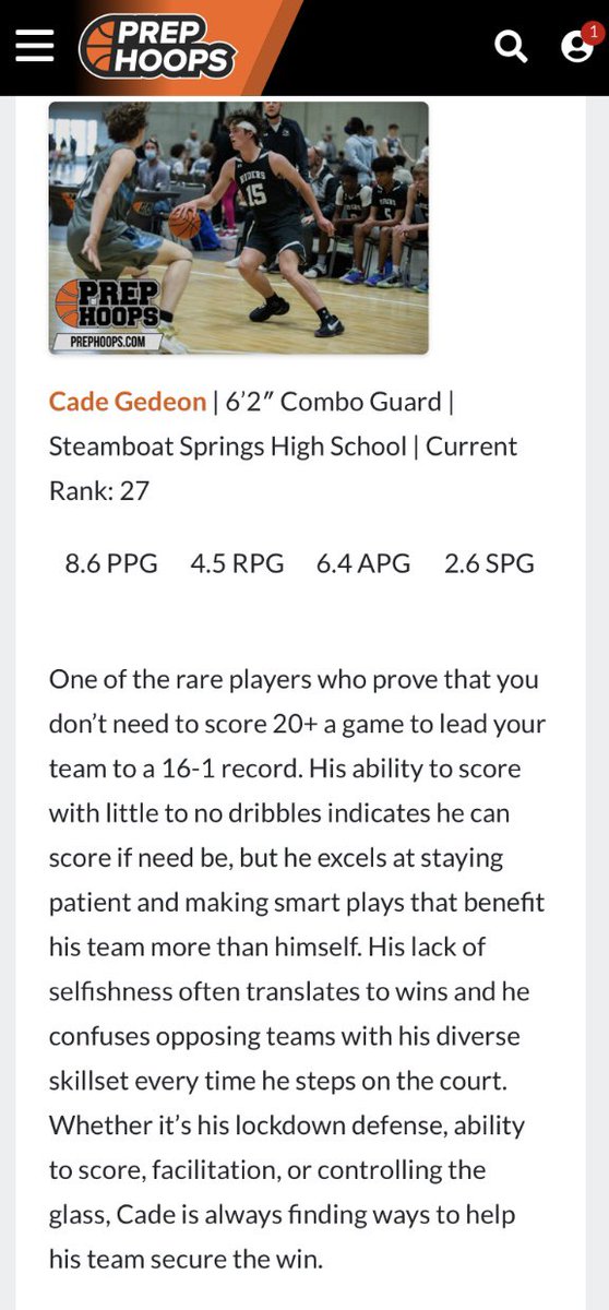 CadeGedeon's tweet photo. Thank you to @PrepHoopsCO for the love! https://t.co/fM5STTgHwf