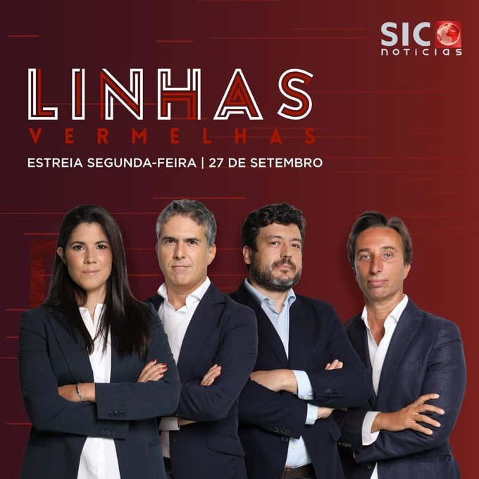 bernardoferrao's tweet photo. Linhas Vermelhas na @SICNoticias arranca já na proxima segunda-feira (dia 27). C/ @MRMortagua @Adolfo_MN @pdelgadoalves e @mfmorgado. Debate sobre grandes temas nacionais e internacionais. #linhasvermelhas https://t.co/RHCXk3Ox0z