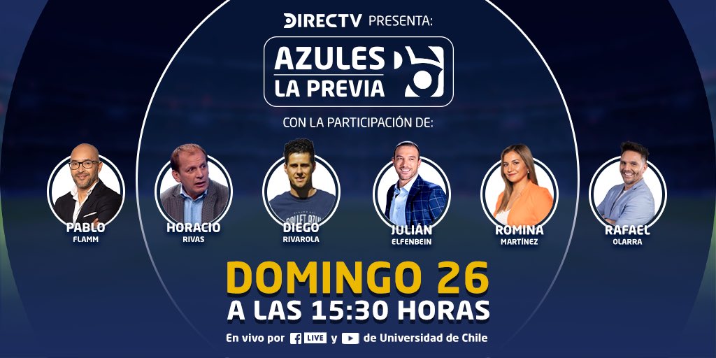 udechile's tweet photo. Mañana a las 15:30 horas desde el Estadio El Teniente 🏟 no te pierdas AZULES, LA PREVIA 🔥
EN VIVO en nuestro Facebook Oficial y Canal de YouTube 📲💻
Participa por premios usando #AzulesDIRECTV 🤘 @DIRECTVChile 

#VamosLaU 🔵🔴 https://t.co/pR4oj0VHjM