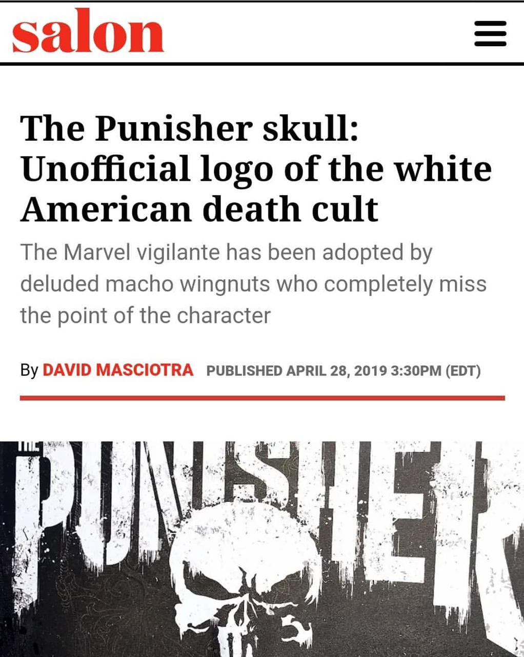 The Punisher skull: Unofficial logo of the white American death cult