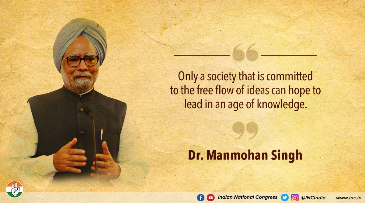 INCIndia's tweet photo. The words of Dr. Manmohan Singh exemplify the vision of a true Indian leader. Today as we celebrate his birthday, we renew our commitment to uphold the idea of India.

#CongressKeVichaar
#HappyBirthdayDrMMS https://t.co/jzvRpWakYZ