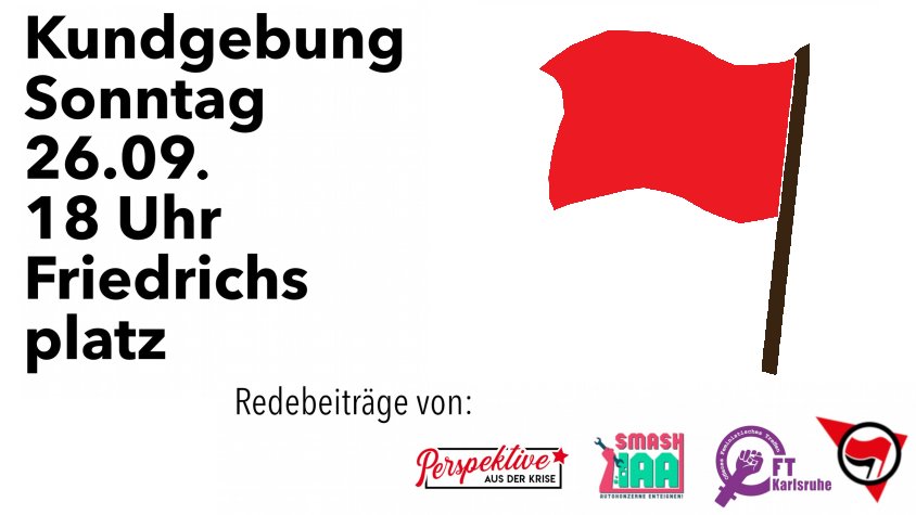 Wahlen gehen vorbei, Probleme bleiben. Unsere Zukunft müssen wir uns selbst erkämpfen!
Hier der Aufruf für die Kundgebung am morgigen Wahlsonntag: oatkarlsruhe.wordpress.com/2021/09/25/auf… #karlsruhe #wahlsonntag #perspektiveausderkrise #nichtaufunseremrücken #smashiaa #kundgebung