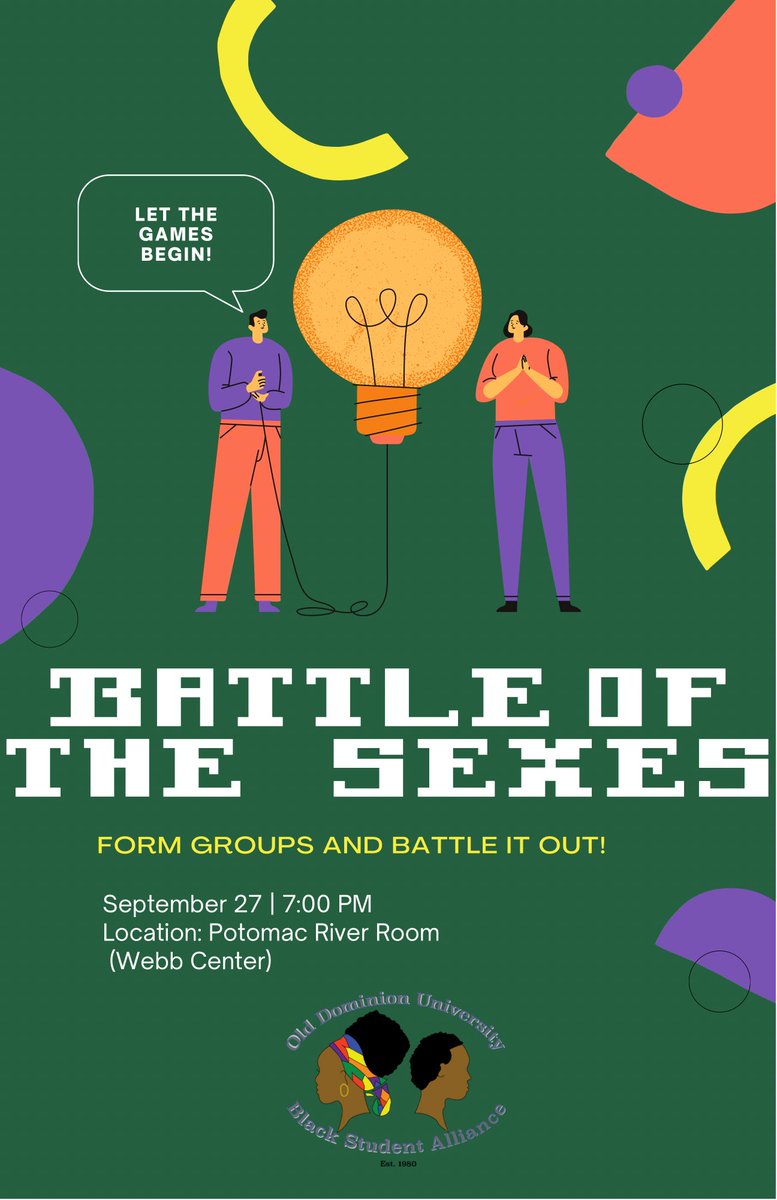 Hello Monarchs, 
This GBM is going to be a little different! Join us this Monday September 27th for our Battle of Sexes Event! Where you all determine who’s the dominant gender!!Make sure to tell a friend we can’t wait to see you all there!!