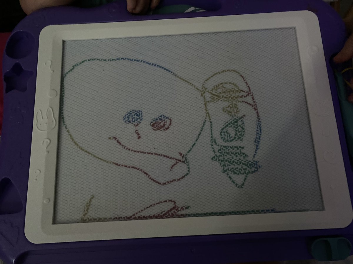 rhisamask's tweet photo. Evie has been watching Link and Rhett (@Mythical) since she was in the womb. She affectionally calls them, “Link and Rhep” - and today, while @LinkNeal and @rhettmc played in the background of life she walks up to me with this and say, “I did it! Link and Rhep!”😂🎨 https://t.co/sAxcpDntiA