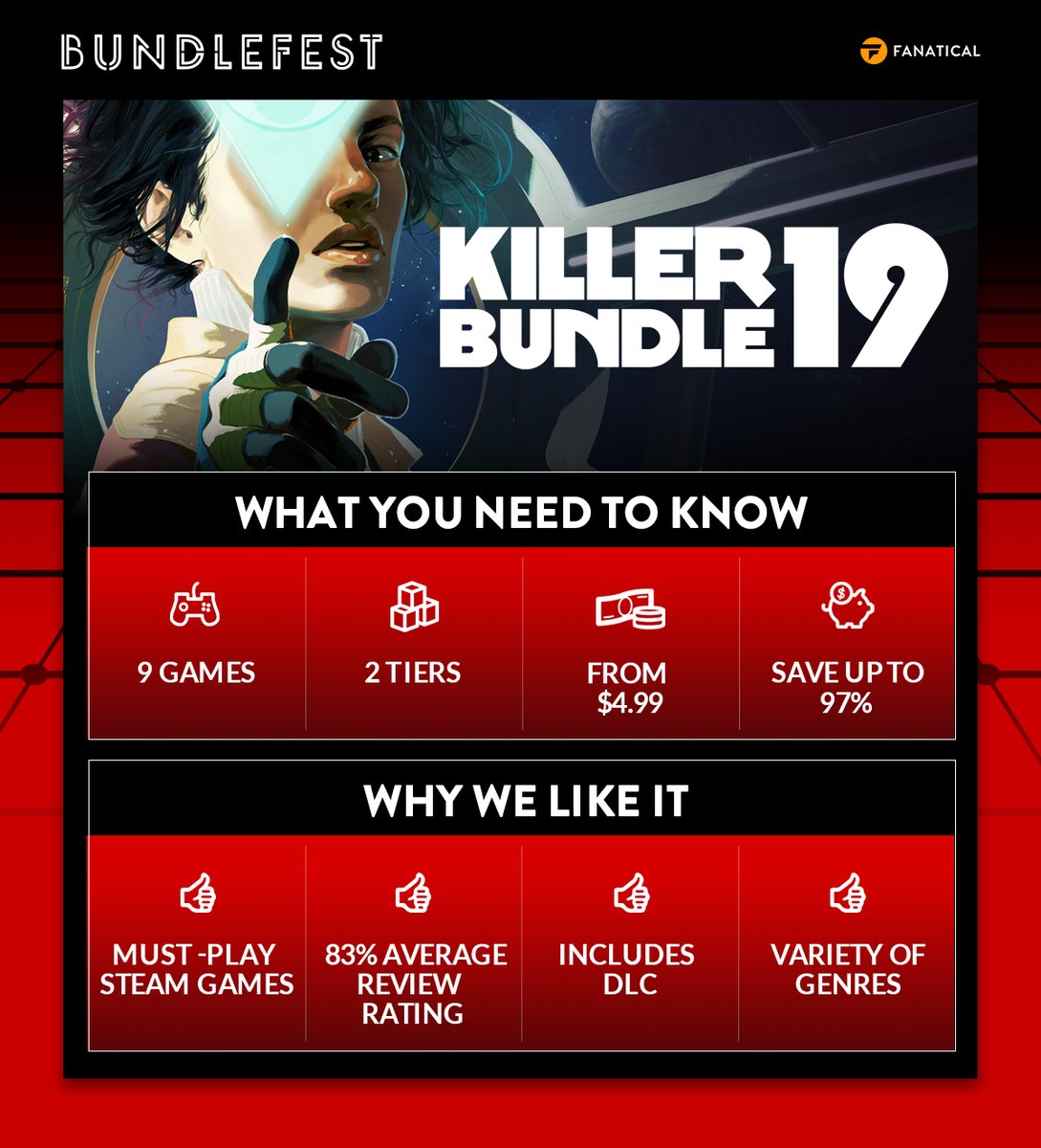 Fanatical's tweet photo. 🛒: https://t.co/cbEUBu4lkG

An explosive, highly-rated roster of games is yours for the taking in the Killer Bundle 19! Pick up this awesome new bundle today. https://t.co/rwGFGHFev7