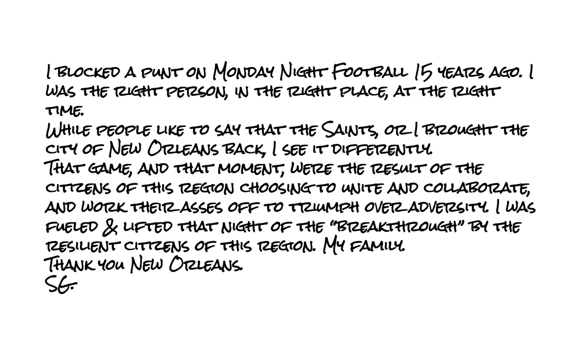 My thoughts on 15 years ago, nearly to the minute. 
Not much has changed. I'm fueled and lifted by other people today. This fuel allows me to help others in need of fuel... Thank you Nola.