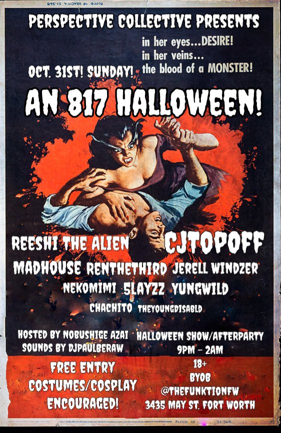 Rishizzle's tweet photo. “he did the monster mash” 👻

Hey everybody, i’m throwing a free Halloween show/after party on October 31st. i’m doing this show out of love and for our city to have a dope space to show off our costumes/cosplay and have a good ass time. Love, hope to see you all 👽💚 https://t.co/jBvu190MtM