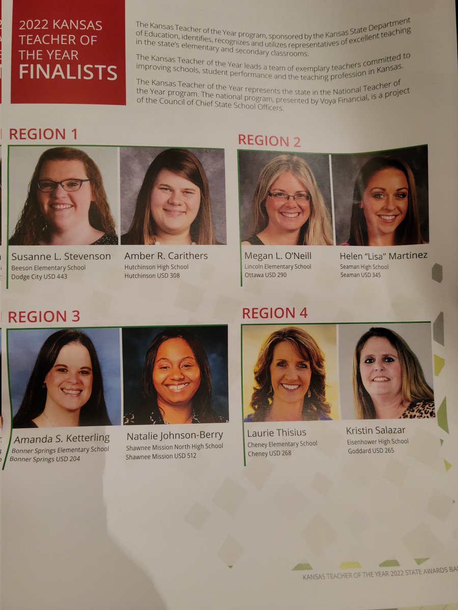 The eight 2022 Kansas Teacher of the Year team members are being introduced and given an opportunity to address the audience before the big announcement.