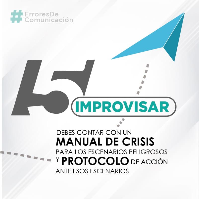 Improvisar es uno de los más grandes errores en la comunicación política. Siempre debes estar preparado. Contar con una guía o manual de crisis sobre los escenarios de riesgo y protocolos de actuación, sería la mejor decisión. 
 #StragicConsulting #ErroresComunicación