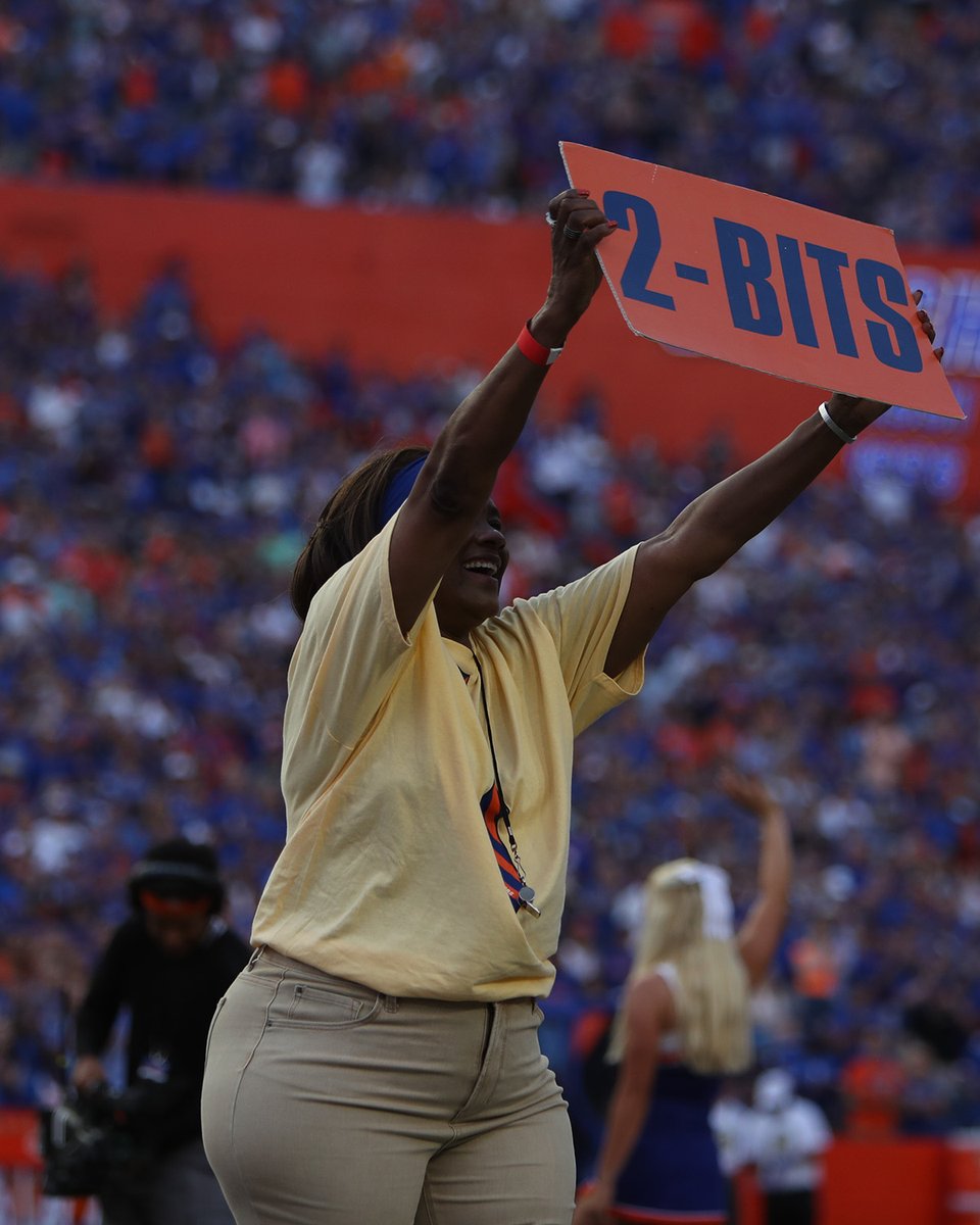 FloridaGators's tweet photo. Honorary Ms. Two-Bits tonight are from the first three women's teams at University of Florida as we celebrate 50 years of women's sports here. 

They are Sue Halfacre (swimming), Cherrietta Prince (track &amp; field) and Nancy Thayer (gymnastics) 

*yes a cartwheel was performed* https://t.co/vstxW2i3pH
