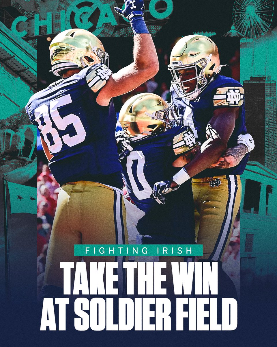 The Irish with a dominant 41-13 win at Soldier Field!

Notre Dame scores 31 points in the fourth quarter and remains undefeated ☘️