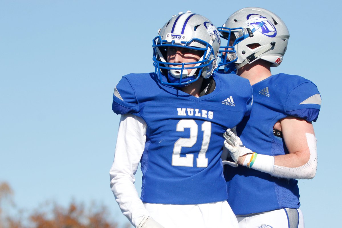 Mules win 10-7. Brett Holmes sealed the game with late interception, his second of the game #MuleMade #SaddleUp