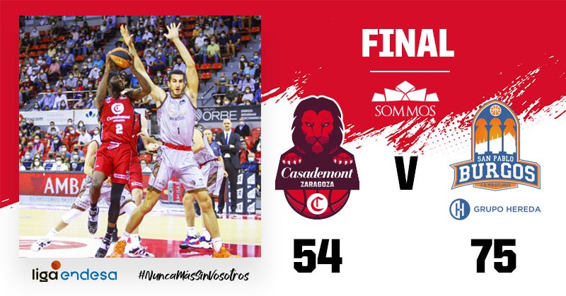 CasademontZGZ's tweet photo. Final 📍 pabellón Príncipe Felipe

#CasademontZaragoza 54 🆚 75 @SanPabloBurgos

#CZASPB #LigaEndesa | #NuncaMásSinVosotros🦁 https://t.co/63u0t1SuMa