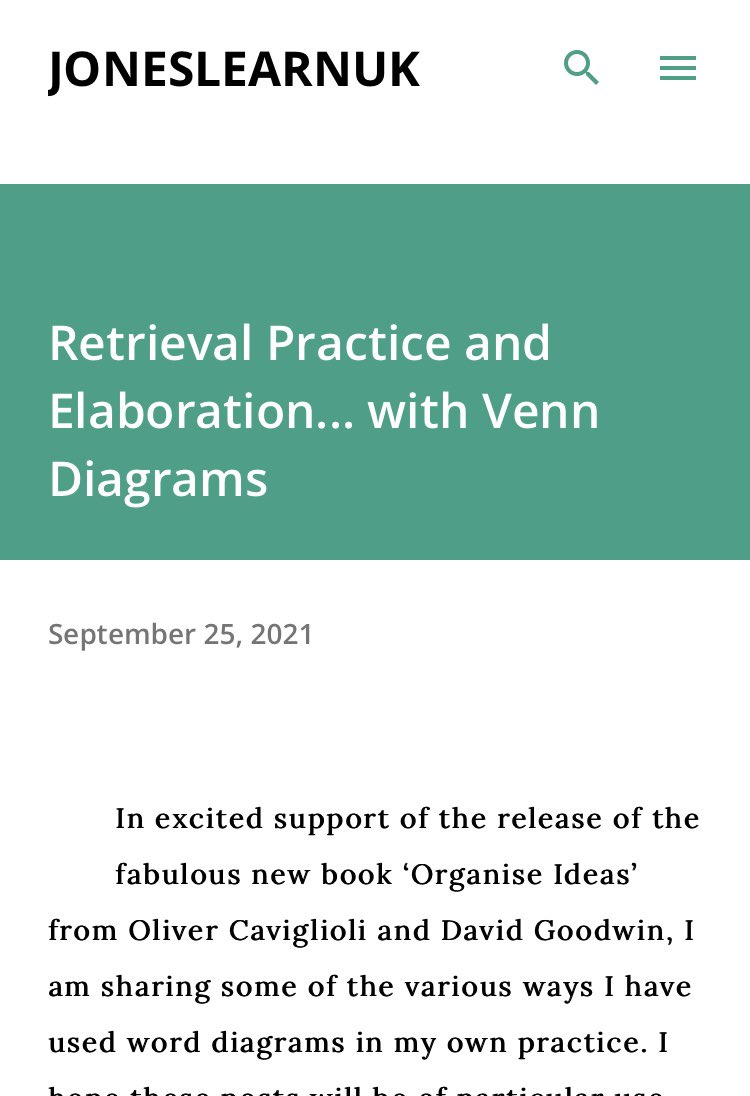JonesLearnUK's tweet photo. ✨New Blog Post✨

Retrieval Practice and Elaboration… with Venn Diagrams

https://t.co/f6xIljWsV7

@KateJones_teach @olicav @MrGoodwin23 @AceThatTest https://t.co/F8CwxsL4TM
