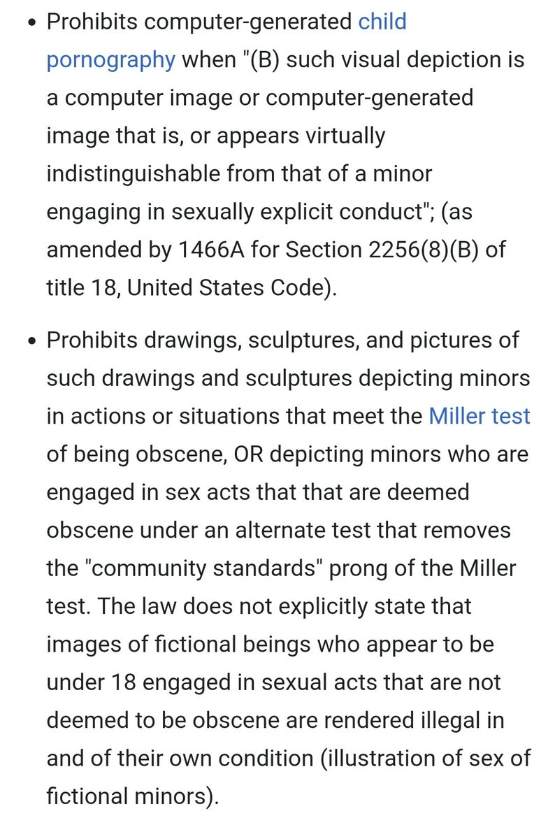 FatShaggy13's tweet image. 1)  PROTECT act was never repealed, check your facts
2) real or not, if it doesnt pass the Miller test its illegal