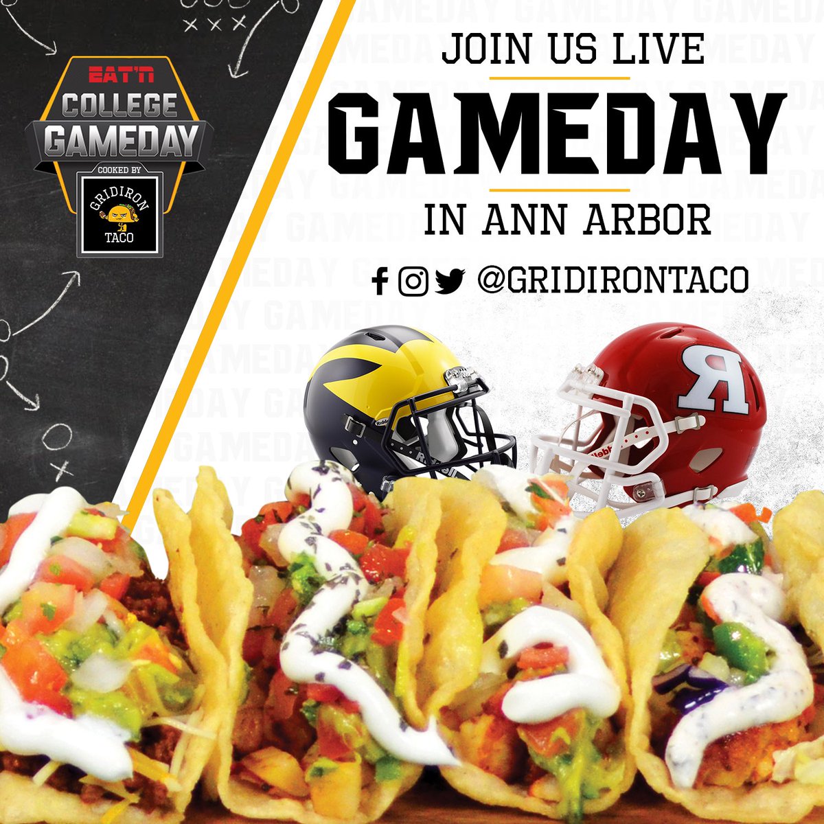 GridironTaco's tweet photo. It’s Homecoming in Ann Arbor! Join us LIVE for Tailgating and TACOS🏈🌮 #GridironTaco https://t.co/V6wSvu1tUL