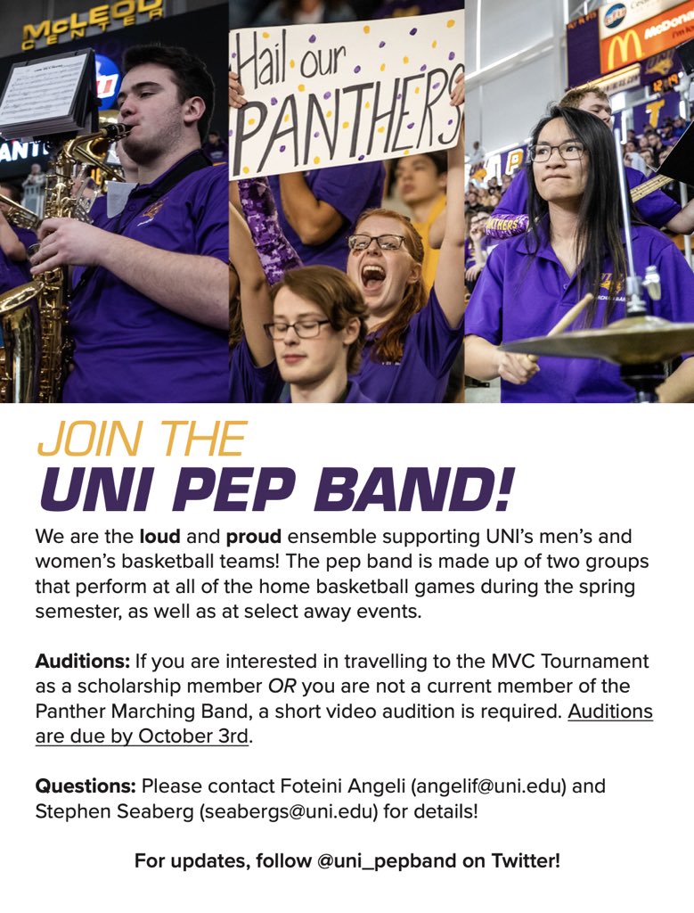 Learn more about joining us below! Auditions for scholarships OR for non-PMB members are due by October 3rd!
Sign up: forms.gle/UYDQFgBmaUyQ7z…