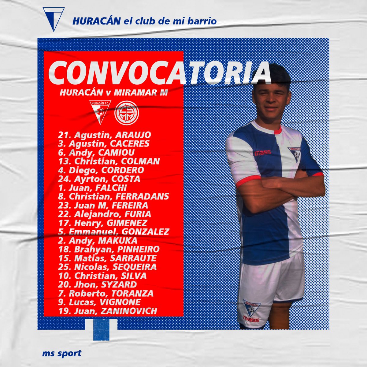 #PrimeraAmateur | 🗣 📄 
Convocatoria de nuestro DT Fabian Bauhoffer para el partido de mañana.

V <a href="/miramaroficial/">Club Sp. Miramar Misiones</a>

¿Donde lo puedo seguir? 👇🏻

📲 Twitter <a href="/oficial_huracan/">Huracán FC</a>

Es mañana #Huracán👊🏻